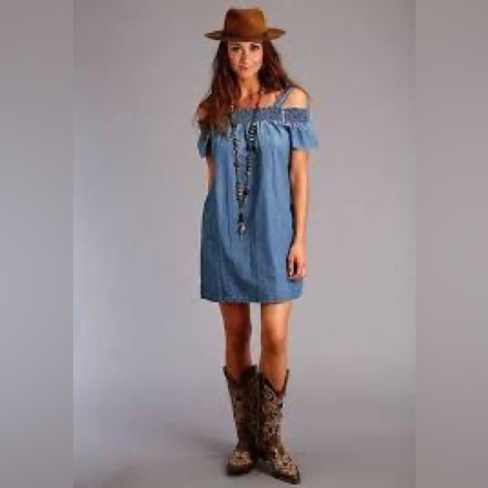Stetson Blue Off-Shoulder Dress